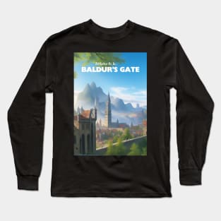 Baldur's Gate Tourism Poster - BG3-Inspired Tourist Propaganda Long Sleeve T-Shirt